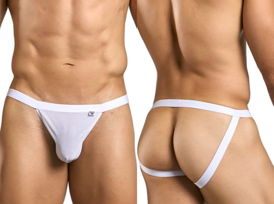 White malebasics mbl82 mesh jockstrap with narrow waistband and smooth fabric side straps