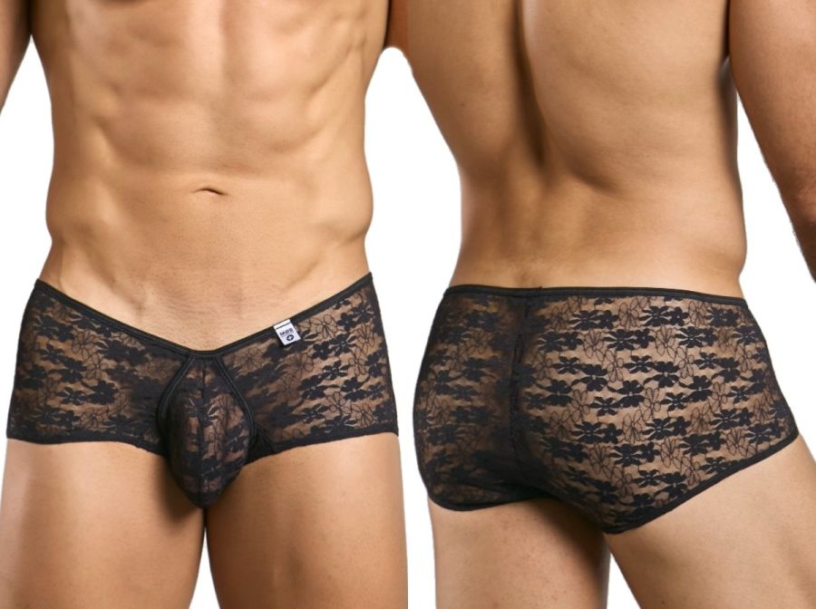 Malebasics mbl83 loop cheeky trunks in black lace feature sheer floral lace design for men’s underwear