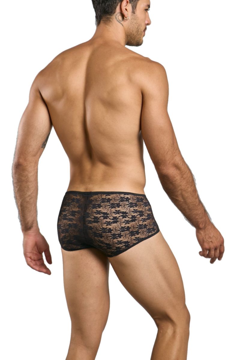 Malebasics mbl83 loop cheeky trunks black lace briefs with delicate floral pattern front view