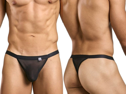 Black sheer mesh thong with solid black waistband malebasics mbl85 y sexy thongs shown from the back side