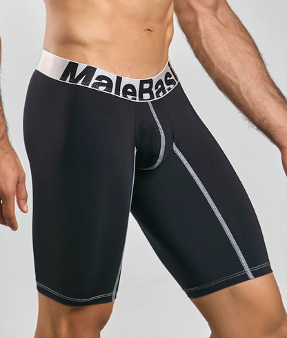 Male basics microfiber athletic boxer black with white branded waistband and gray side stitching for men