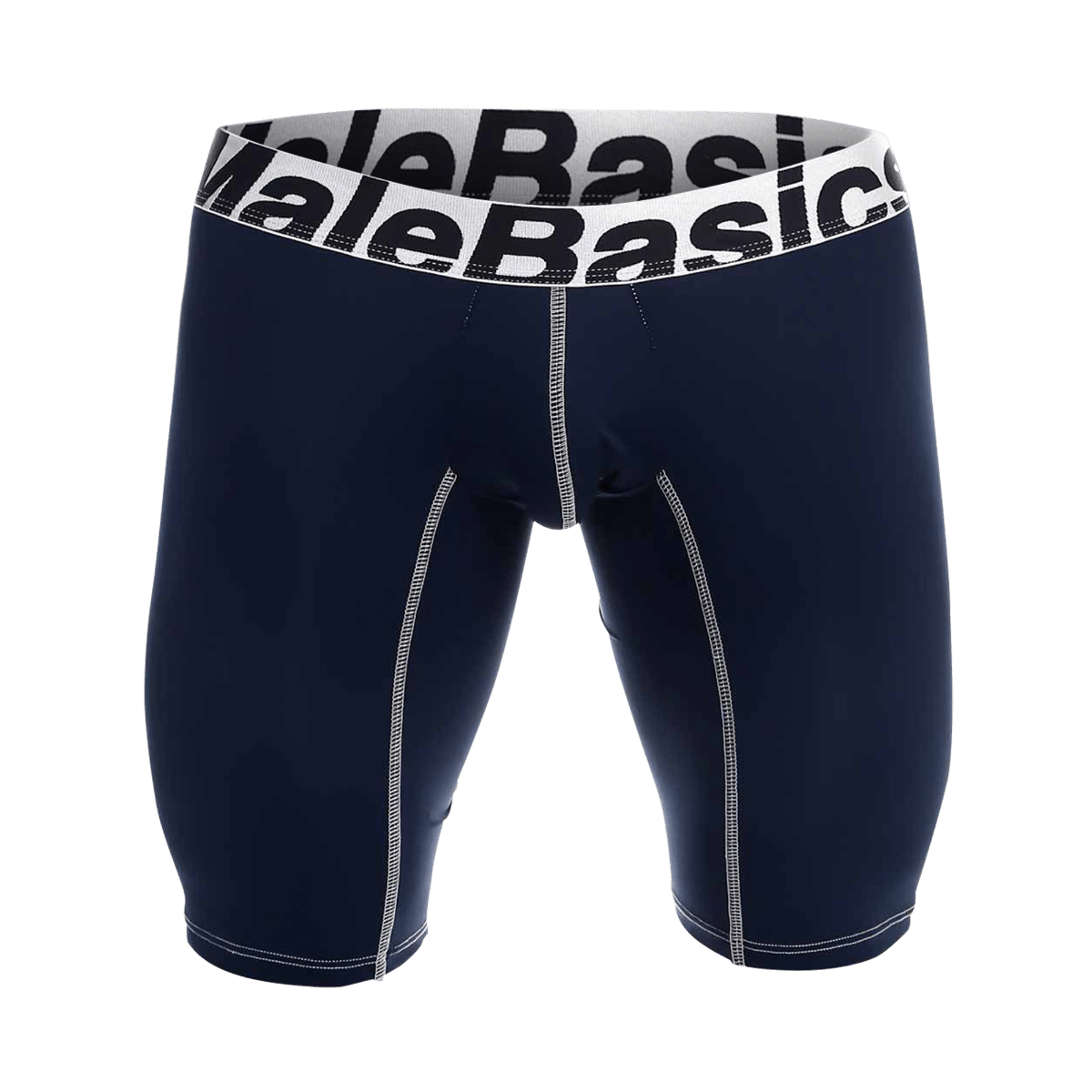 Navy blue male basics microfiber athletic boxer briefs with white elastic waistband and contrasting stitching