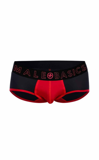 Black and red male basics neon briefs with bold logo waistband in comfortable breathable fabric