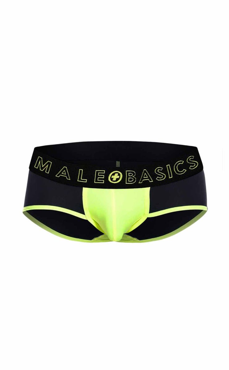 MaleBasics neon brief black and neon yellow men’s basics briefs with bold contrasting design for everyday wear