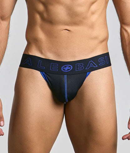 Black and blue neon jock athletic briefs with branded ale basics waistband for male basics performance wear