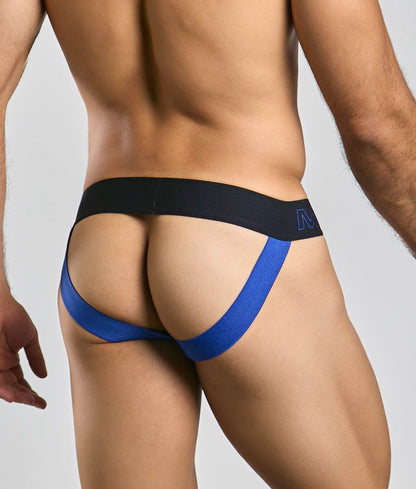 Blue and black athletic briefs from malebasics neon jock new colors featuring a bold contrasting color scheme