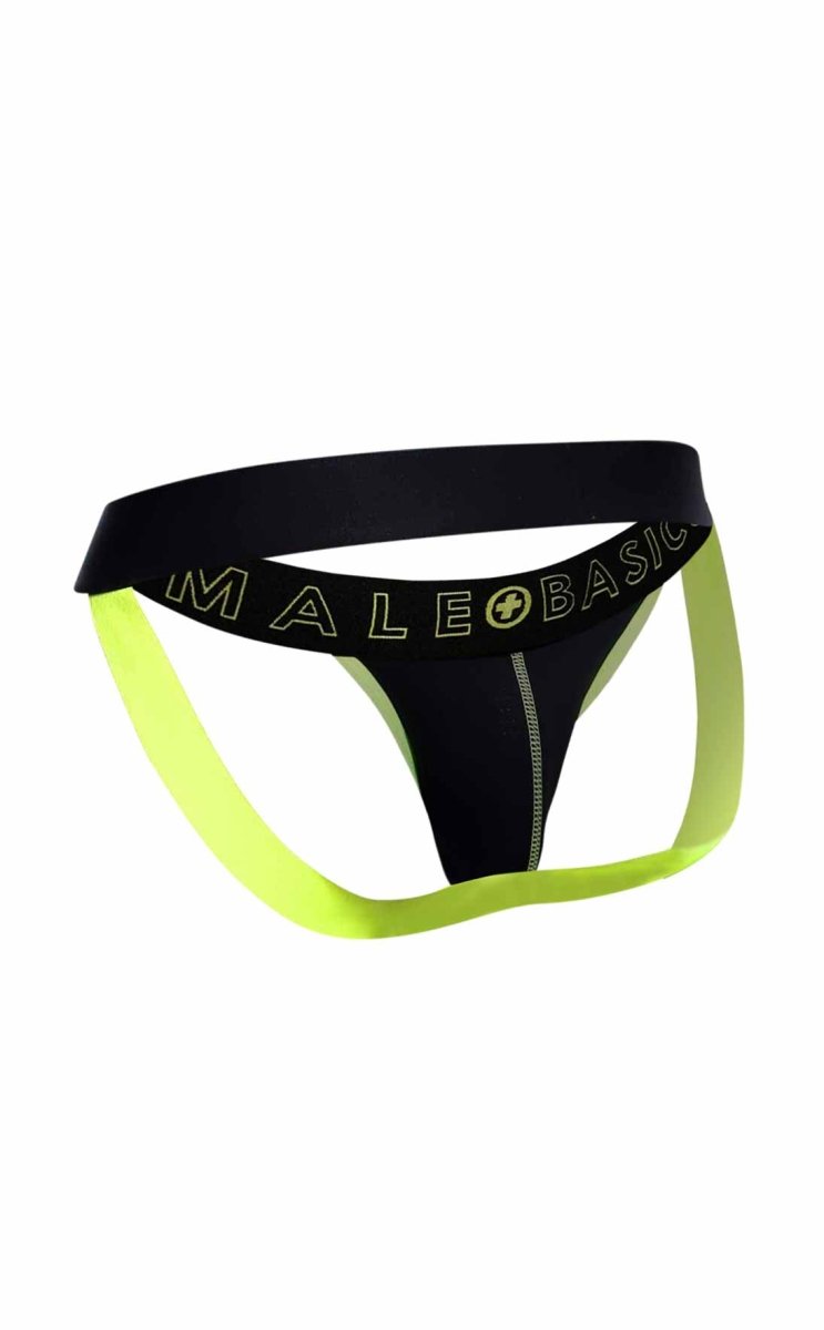 Black and neon yellow male basic thong from malebasics neon jock new colors with bold contrasting design