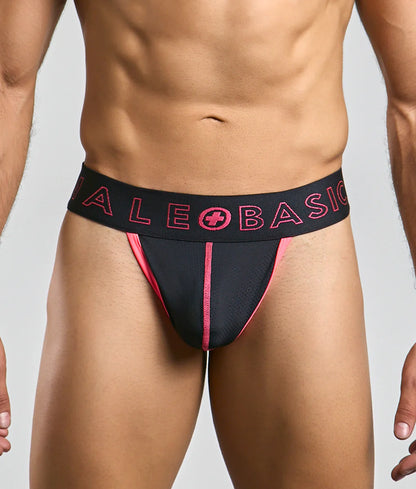 Malebasics neon thong black and pink athletic briefs with bold logo waistband for comfortable activewear use