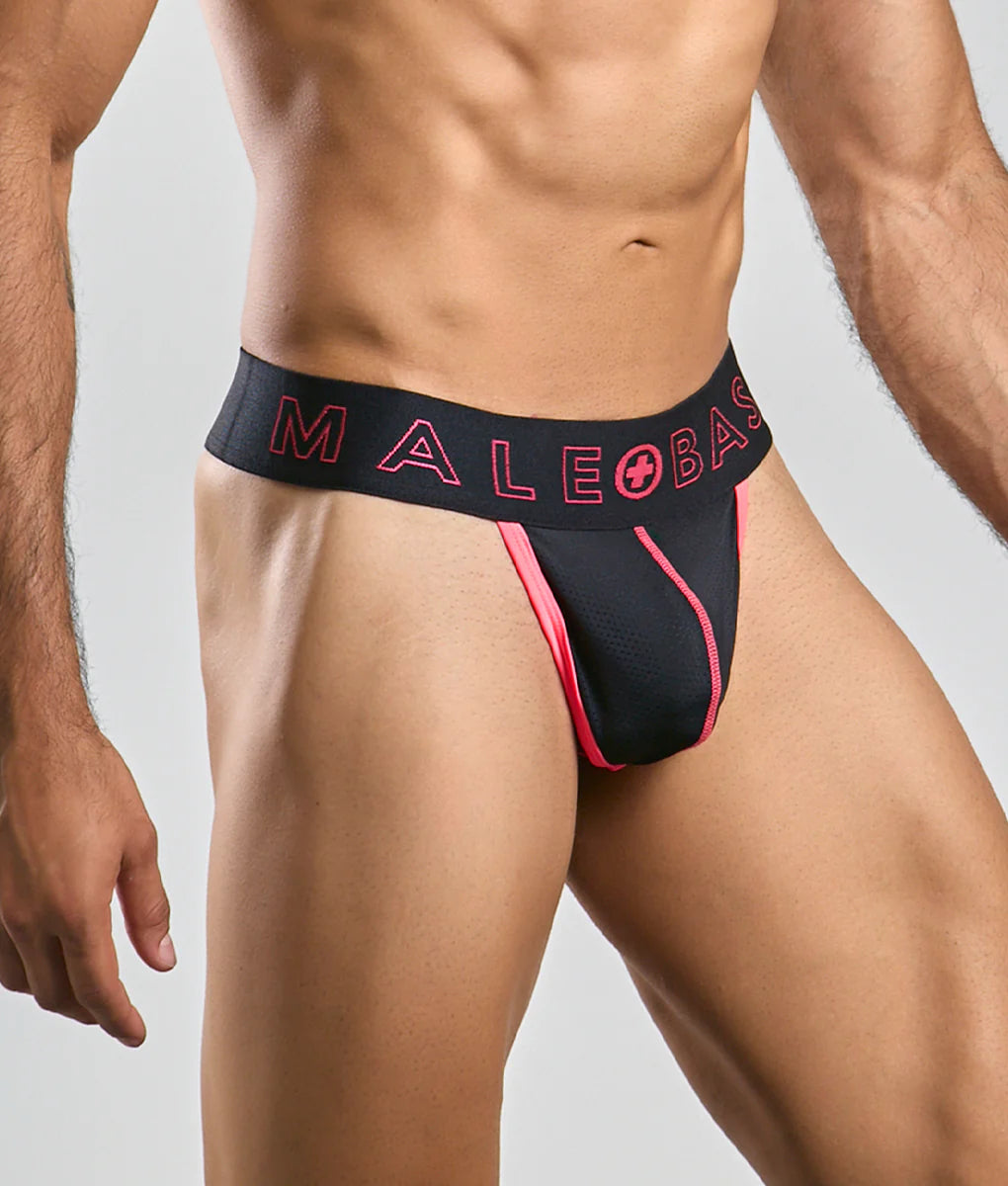 Malebasics neon thong black and pink briefs with bold logo band designed for comfortable everyday wear