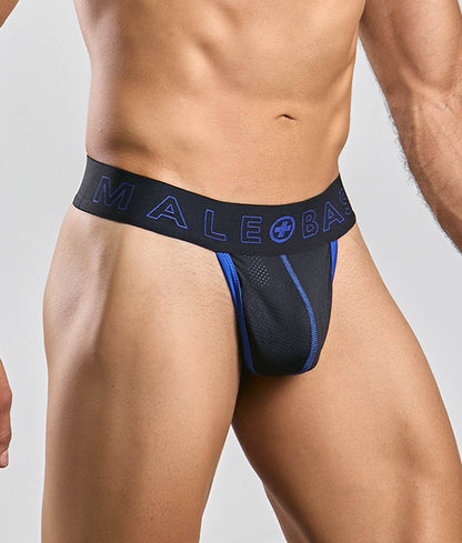 Malebasics neon thong black and blue athletic briefs with mesh panels designed for comfort and support