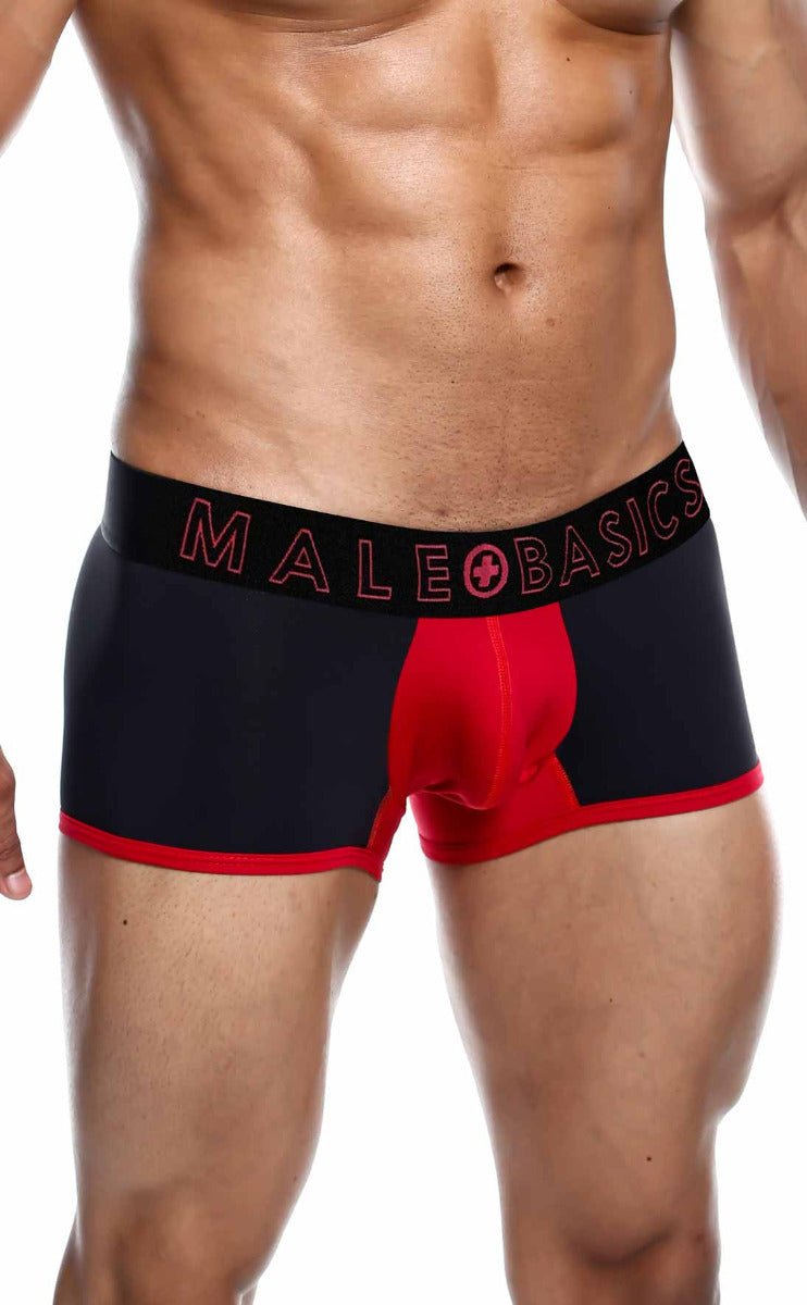 Malebasics neon trunk black and red boxer briefs with bold contrasting design for comfortable everyday wear