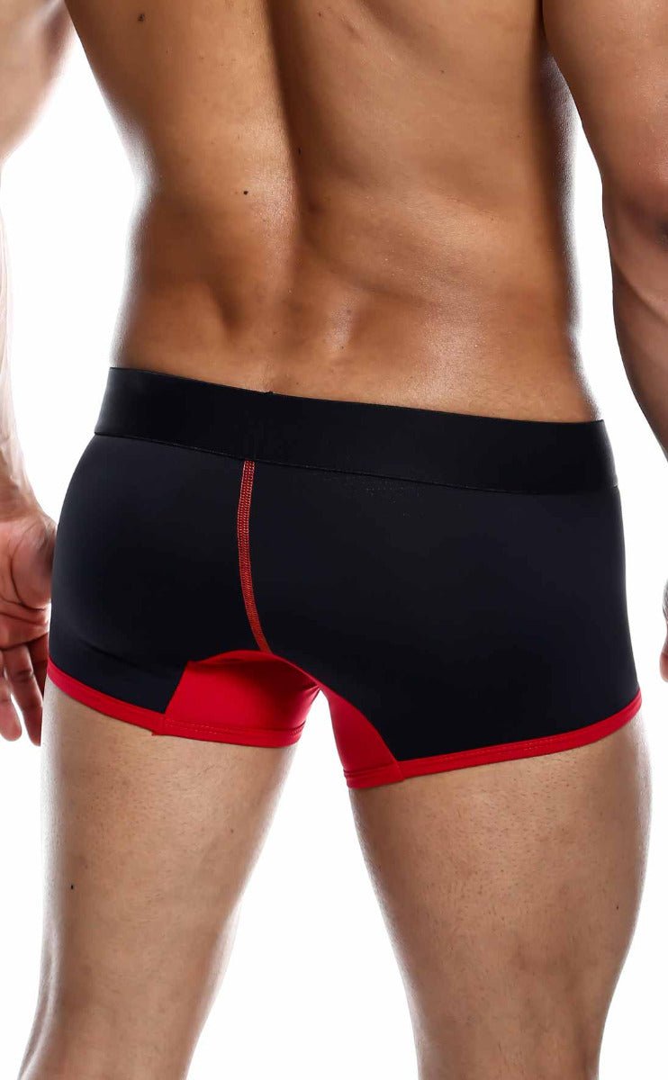 MaleBasics Neon Trunk black and red athletic briefs with sleek form-fitting design for active wear