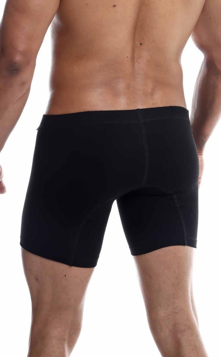 Black malebasics silver boxer briefs with smooth form fitting fabric and subtle seam detailing