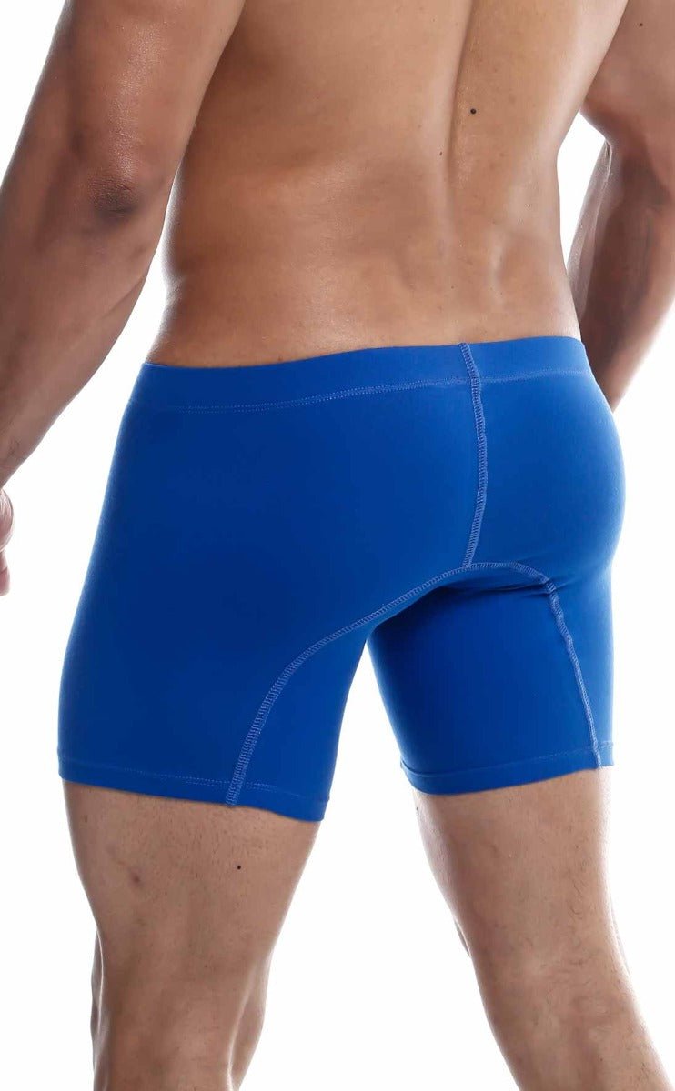 Malebasics silver boxer brief 3 pack featuring bright blue athletic briefs with snug fit and subtle white stitching