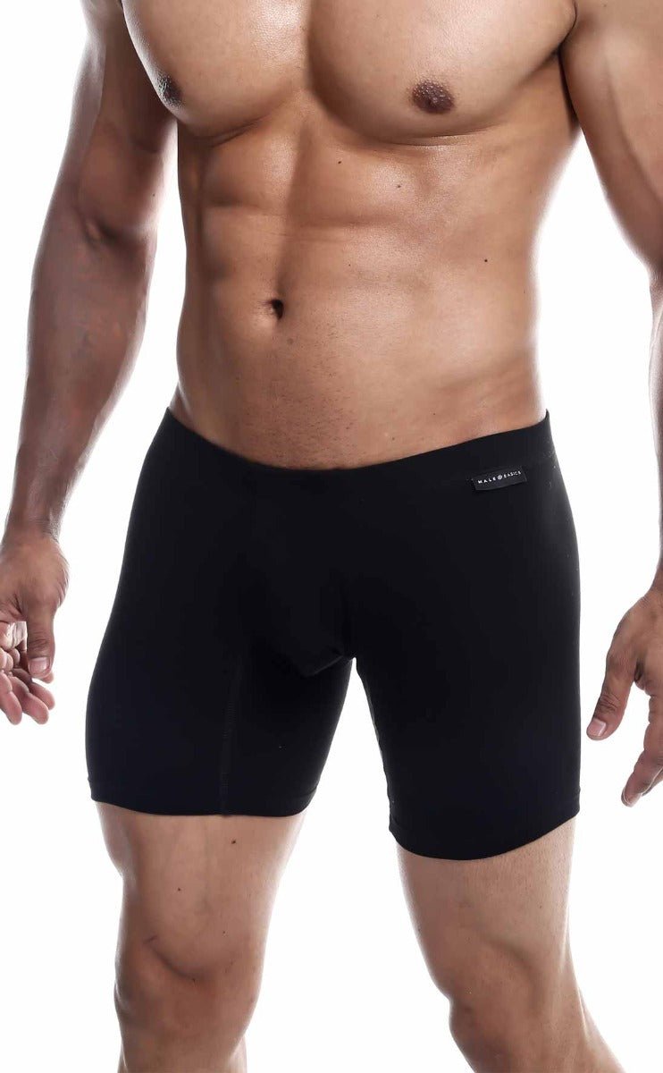 Black malebasics silver boxer briefs with smooth form-fitting fabric and subtle brand tag on waistband