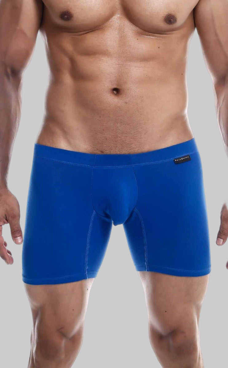 Vibrant blue MaleBasics Silver plus boxer brief with smooth form-fitting fabric and subtle waistband brand tag