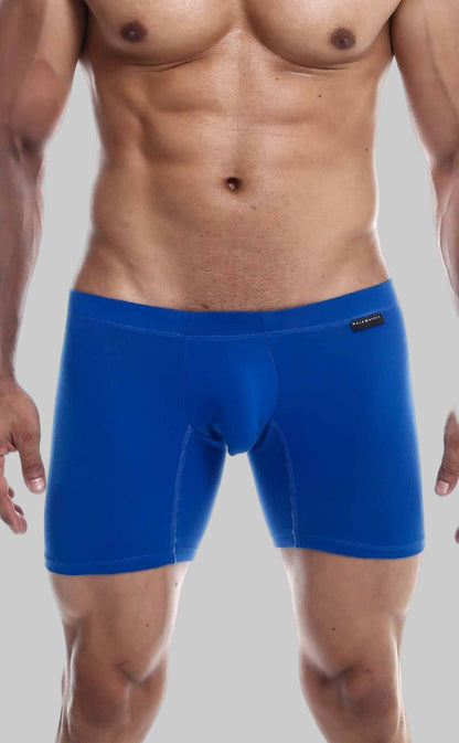 Vibrant blue MaleBasics Silver plus boxer brief with smooth form-fitting fabric and subtle waistband brand tag