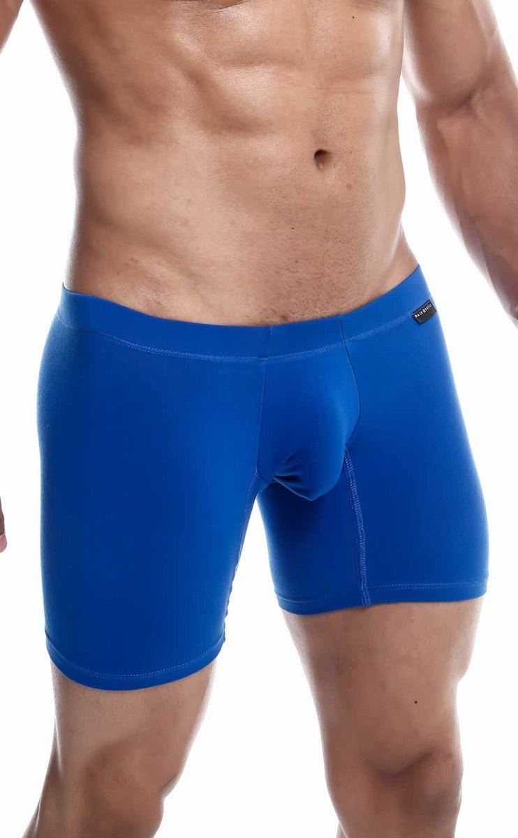Malebasics silver plus bright blue men’s boxer briefs with smooth stretchy fabric and contoured fit