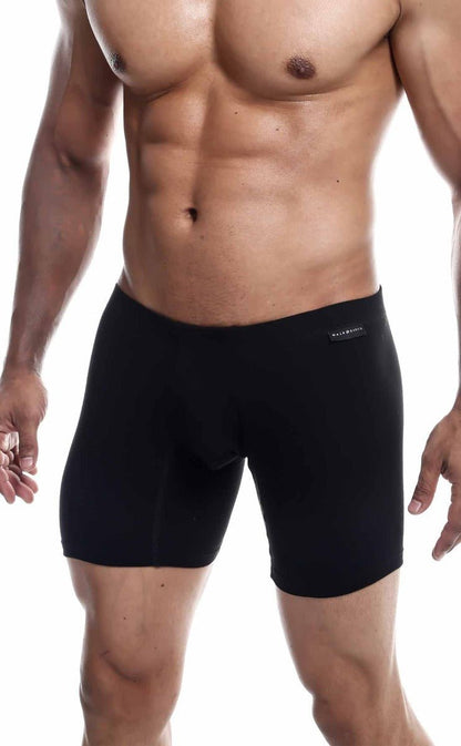 Malebasics silver boxer brief in black with smooth form fitting fabric and subtle brand tag on the waistband