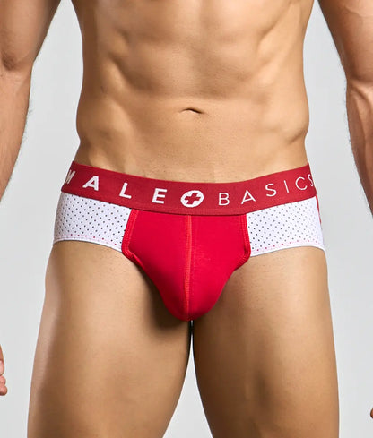 Male basics spot brief red and white male briefs with perforated design for breathable comfort