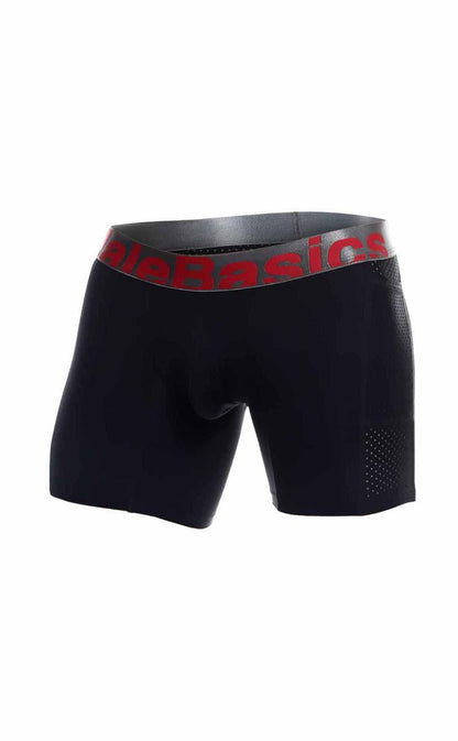 Black men’s boxer briefs with red and gray malebasics waistband titanium pocket for everyday comfort
