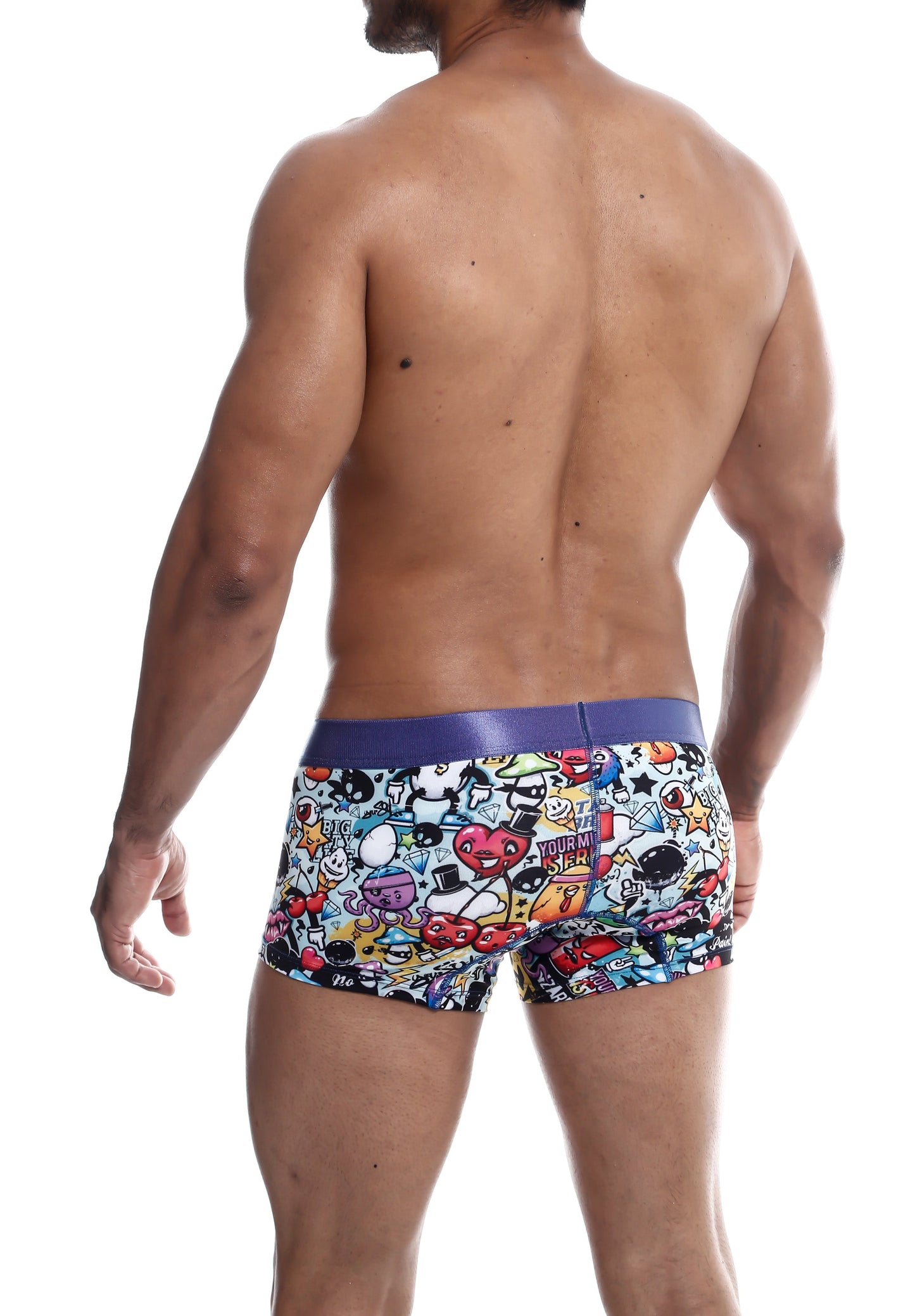 MaleBasics trunk hipster comics vibrant cartoon-themed boxer briefs with bold purple waistband for comfortable wear