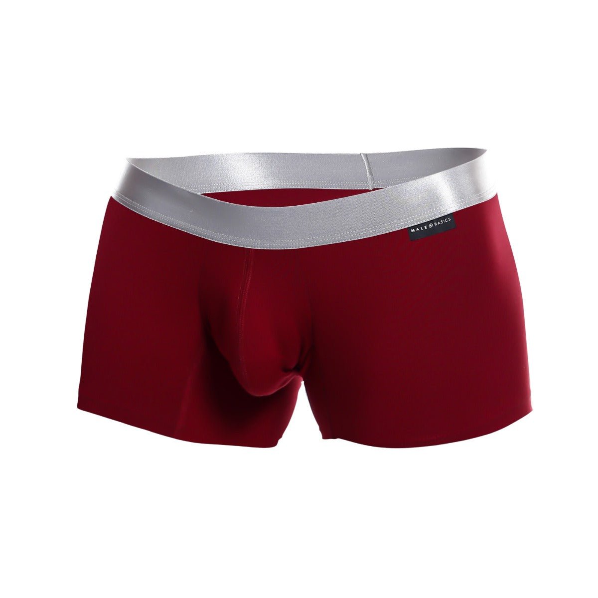 Red men’s boxer briefs with silver waistband by male basics made from soft pima cotton trunk style