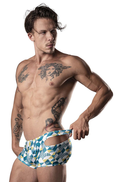 Male Power 141-292 Cut It Out Cut Out Mini Short Farbe Blau-Grün-Weiß