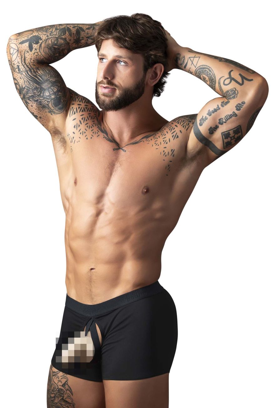 Male Power 162-304 Anneau pénien court à ouverture frontale élastique, couleur noire