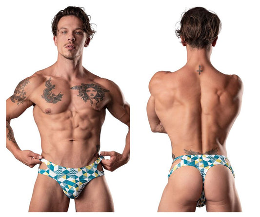 Male Power 237-292 Cut It Out Cut Out Tanga Farbe Blau-Grün-Weiß