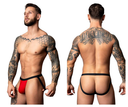 Jockstrap en maille chaude Male Power 349-300, couleur noir-rouge