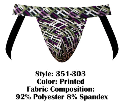 Male Power 351-303 Gridlocked Strappy Ring Jock Color Printed