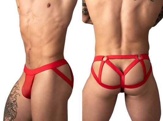 Male Power 352-307 Mesh-Jockstrap mit 2 Ringen und Riemen, Farbe Rot