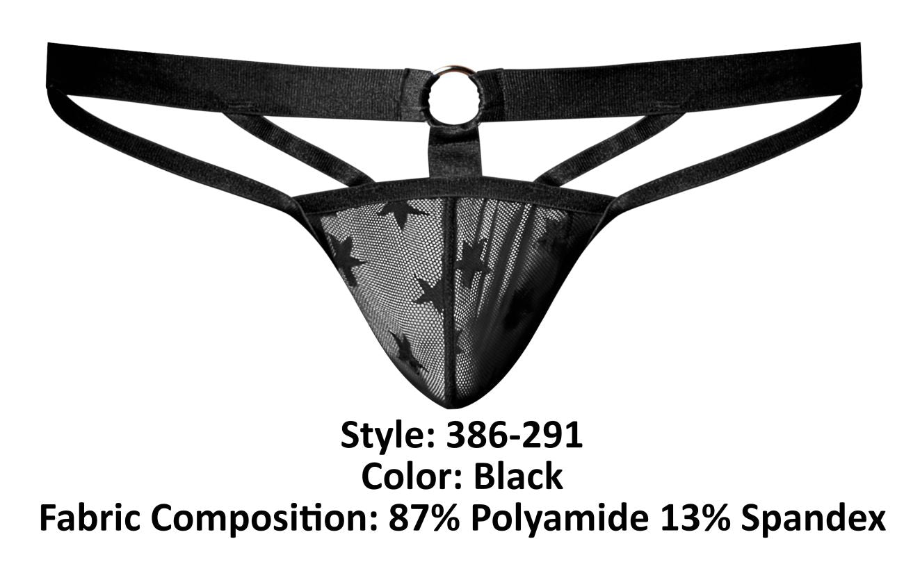 Male Power 386-291 Love Star Jock with Ring Color Black