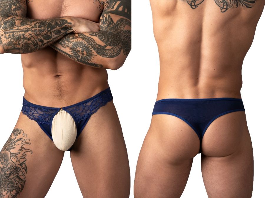 Male Power 409-280 Sassy Lace Open Ring Thong Farbe Marine