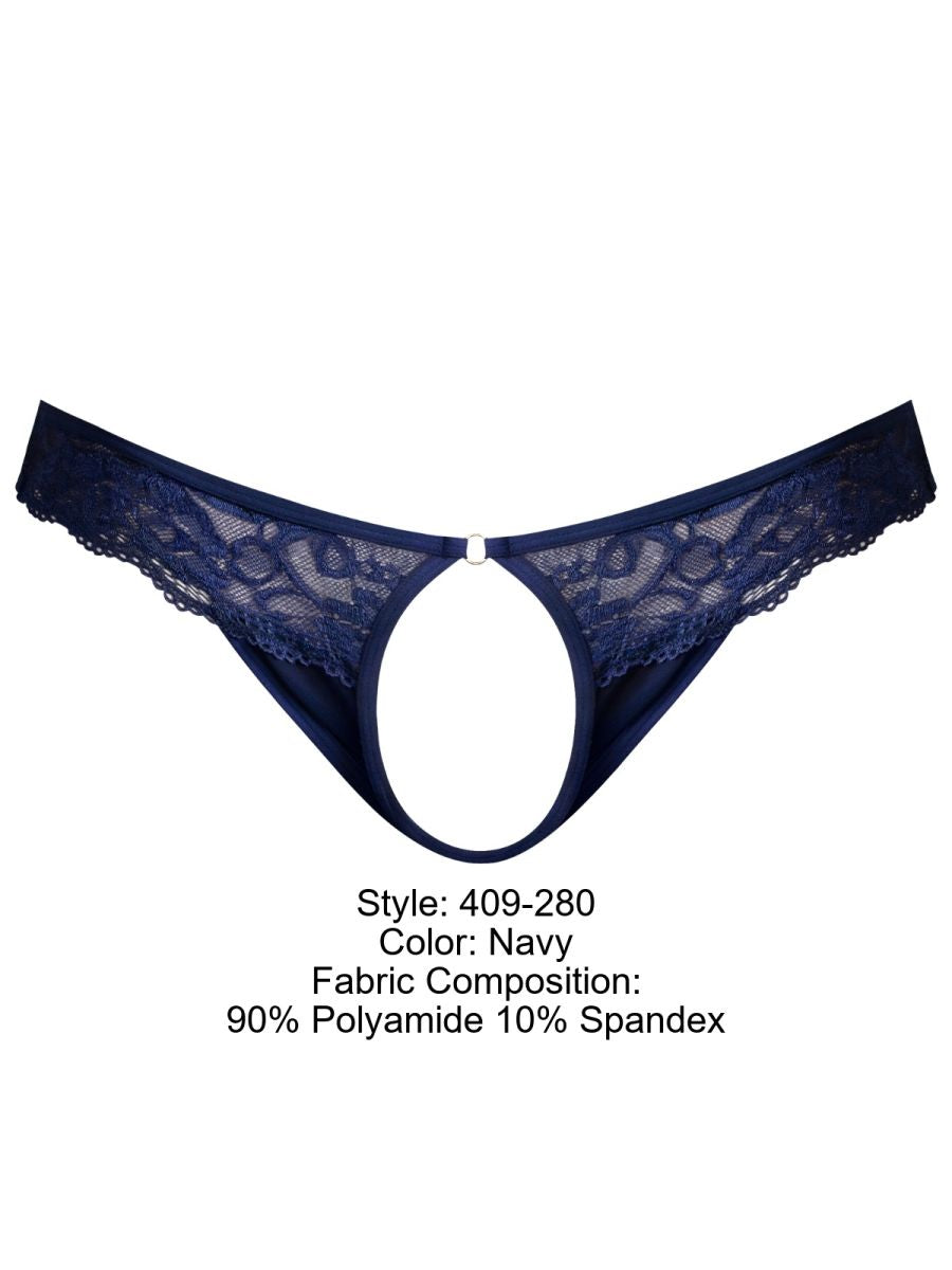 Male Power 409-280 Sassy Lace Open Ring Thong Farbe Marine