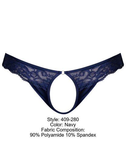 Male Power 409-280 Sassy Lace Open Ring Thong Farbe Marine