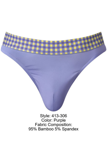Male Power 413-306 So Comfy Gingham Tanga in Lila Farbe Lila