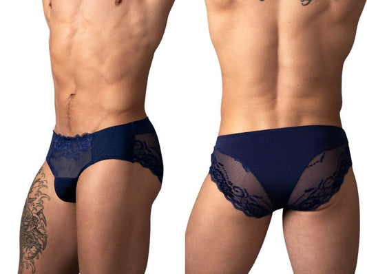 Male Power 492-280 Sassy Lace Bikini mit genähter Tasche, Farbe Navy