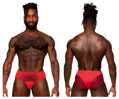 Male Power Herrenunterwäsche 492-280 Sassy Lace High-Waisted Bikini mit transparentem Netzbeutel – Rot