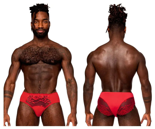 Male Power Sous-vêtements pour hommes 492-280 Bikini taille haute Sassy Lace avec poche en résille transparente â€“ Rouge