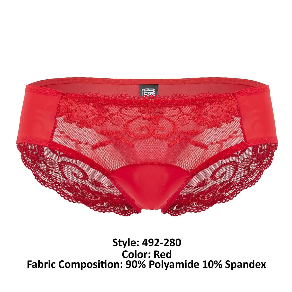 Male Power Herrenunterwäsche 492-280 Sassy Lace High-Waisted Bikini mit transparentem Netzbeutel – Rot