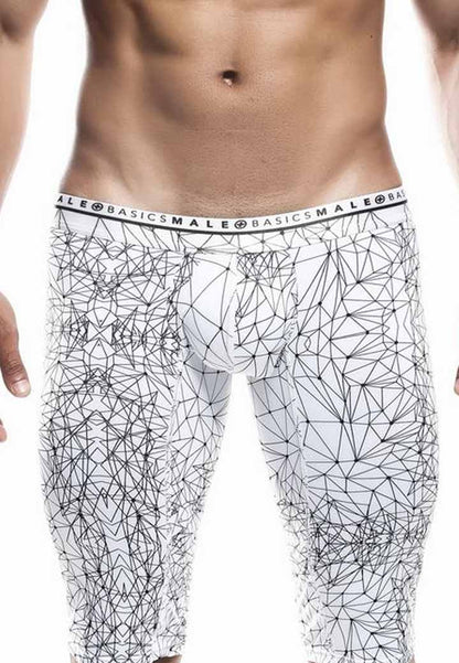 Malebasics athletic new hipster boxer brief mb204 white men’s boxer briefs with black geometric line pattern and branded waistband