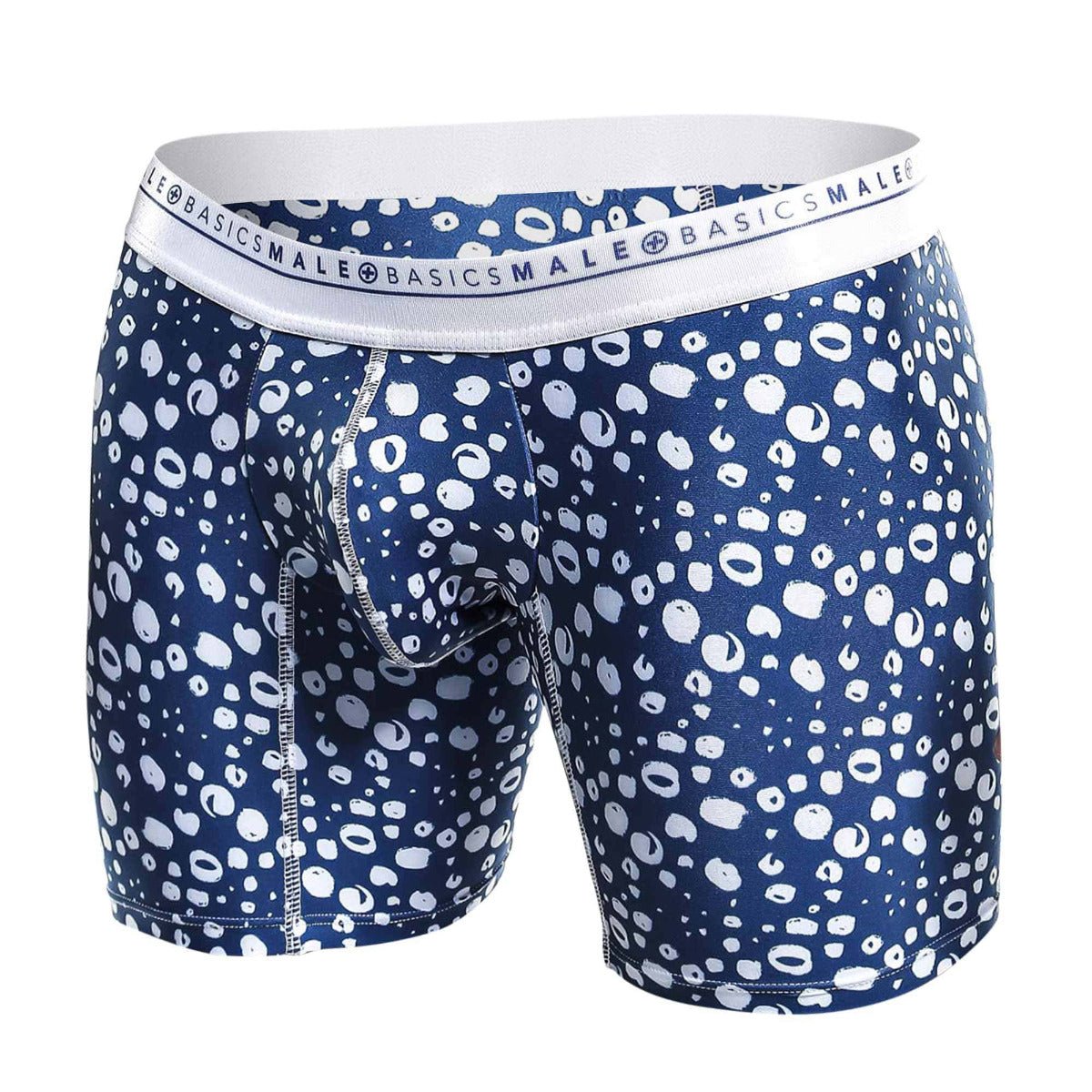 Malebasics boxer brief hipster paros in blue and white leopard print with branded elastic waistband for comfortable wear