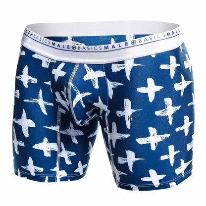 Malebasics boxer brief hipster santorini in blue and white patterned fabric with branded elastic waistband