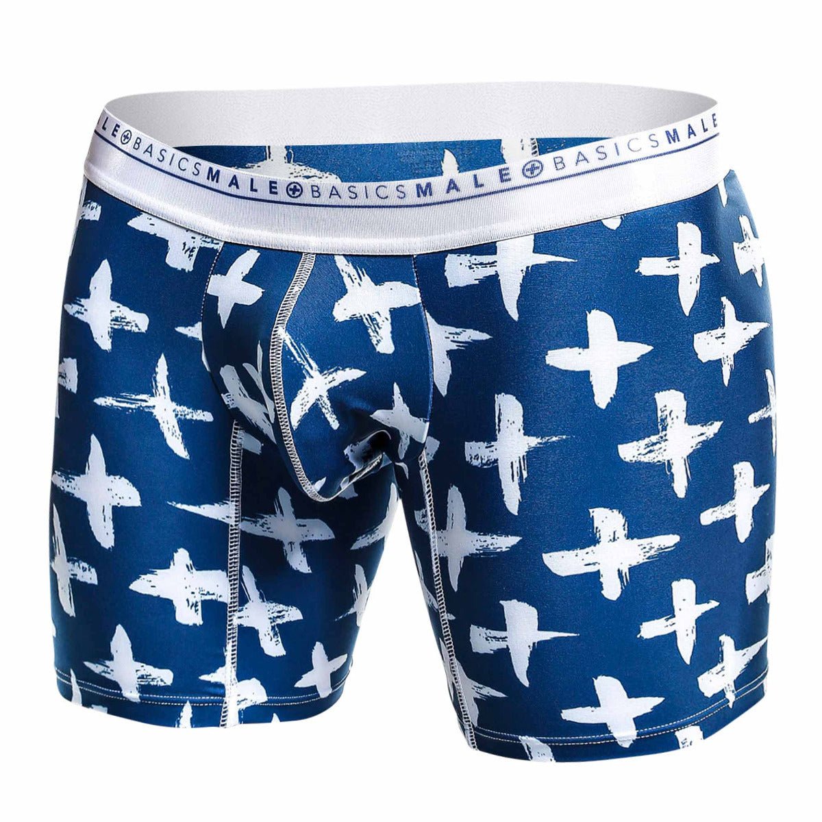 Malebasics boxer brief hipster santorini in blue and white pattern with branded elastic waistband for men