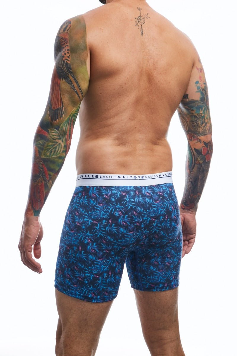 Malebasics boxerbrief flamingos in blue patterned fabric with a white basics waistband for comfortable wear