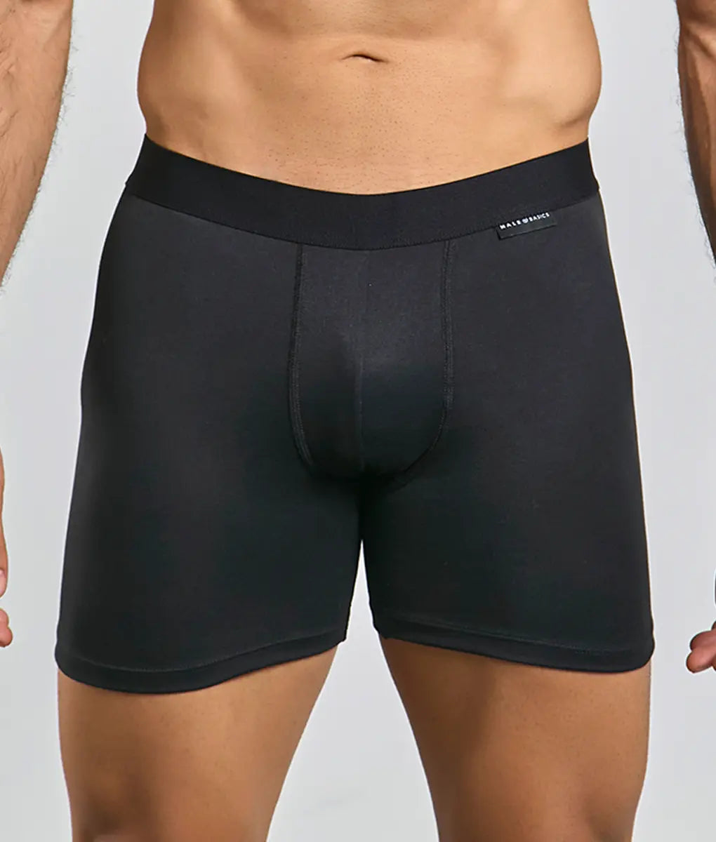 Malebasics classic tripack black men’s boxer briefs with smooth form-fitting fabric and branded waistband