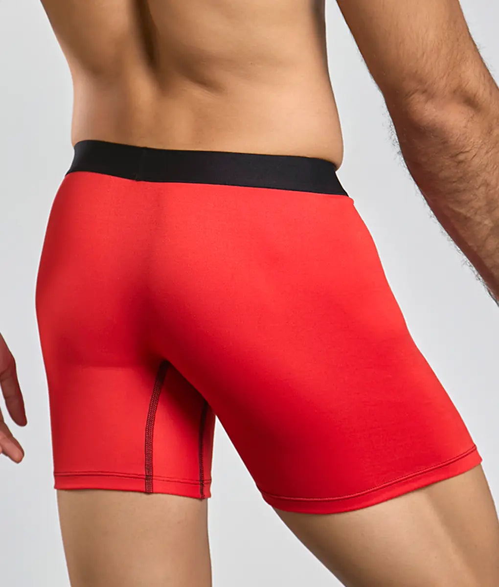 Red athletic briefs with black waistband from Malebasics classic tripack made of soft breathable fabric