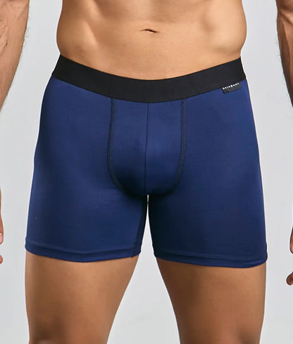 Navy blue boxer briefs with black elastic waistband malebasics classic tripack comfortable cotton fabric